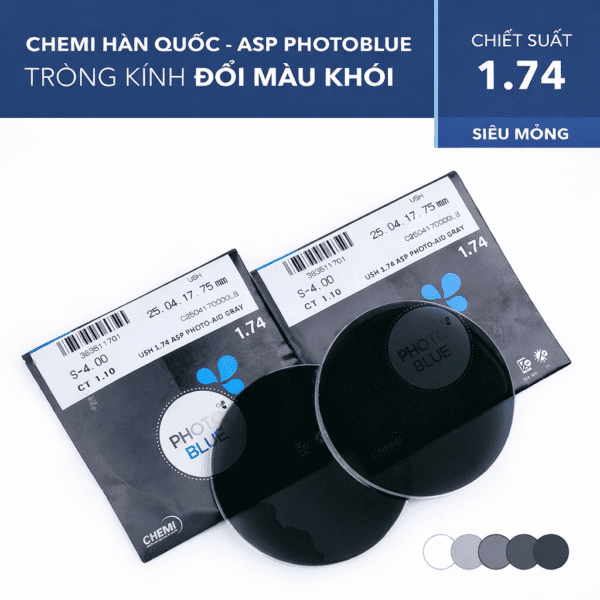 1.74 tròng kính siêu mỏng Đổi màu chemi