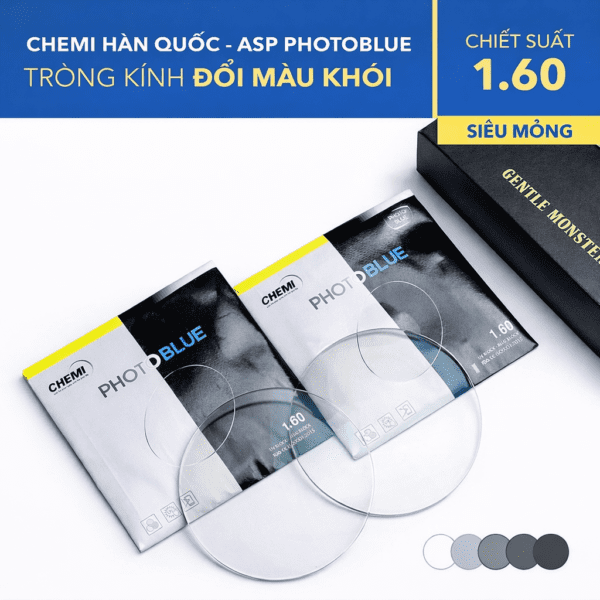 Tròng kính đổi màu Chemi 1.60 ASP PhotoBlue