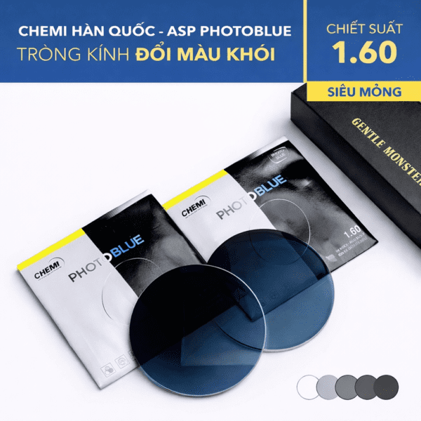 Tròng kính đổi màu Chemi 1.60 ASP PhotoBlue