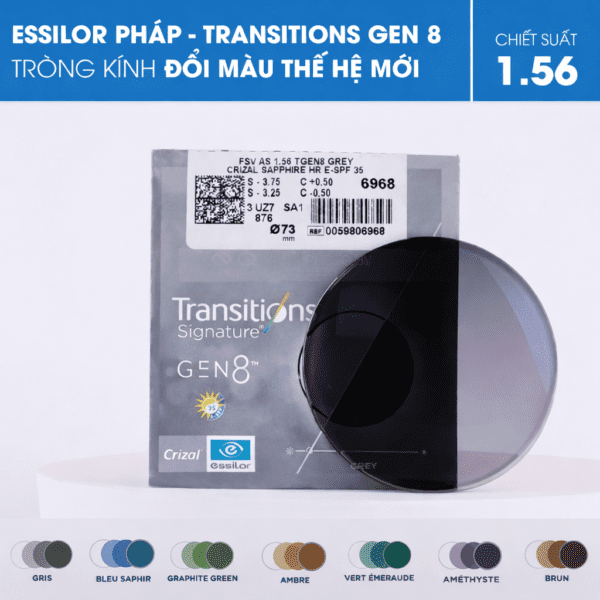 Tròng kính đổi màu Essilor Transitions Gen 8